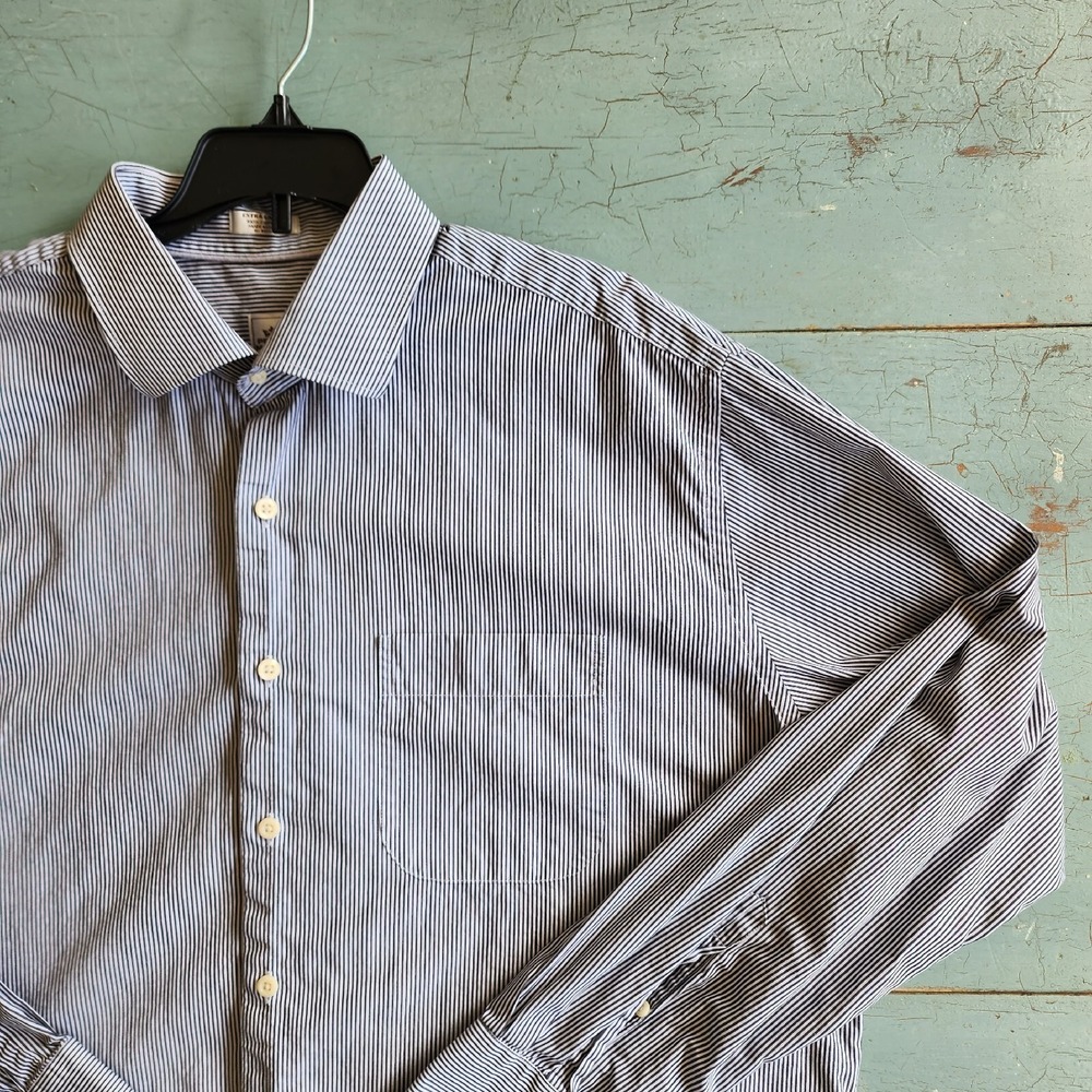 Peter Millar Shirt‎ Mens XL Button Down Navy Stripe Office Casual-Dress